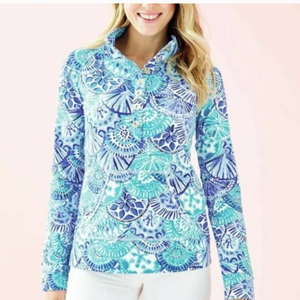 LILLY PULITZER Turquoise Oasis Half Shell UPF 50+ Captain popover sweatshirt L